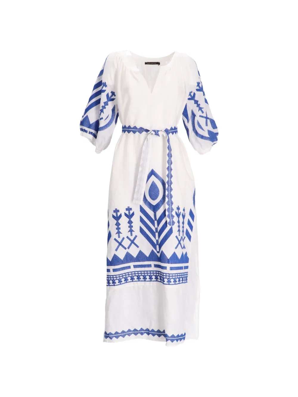 GREEK ARCHAIC KORI feather-chevron embroidered midi dress - White