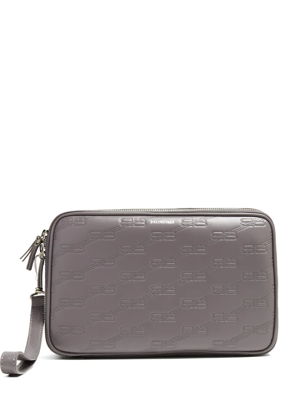 Balenciaga logo-embossed double-zip clutch bag - Grau