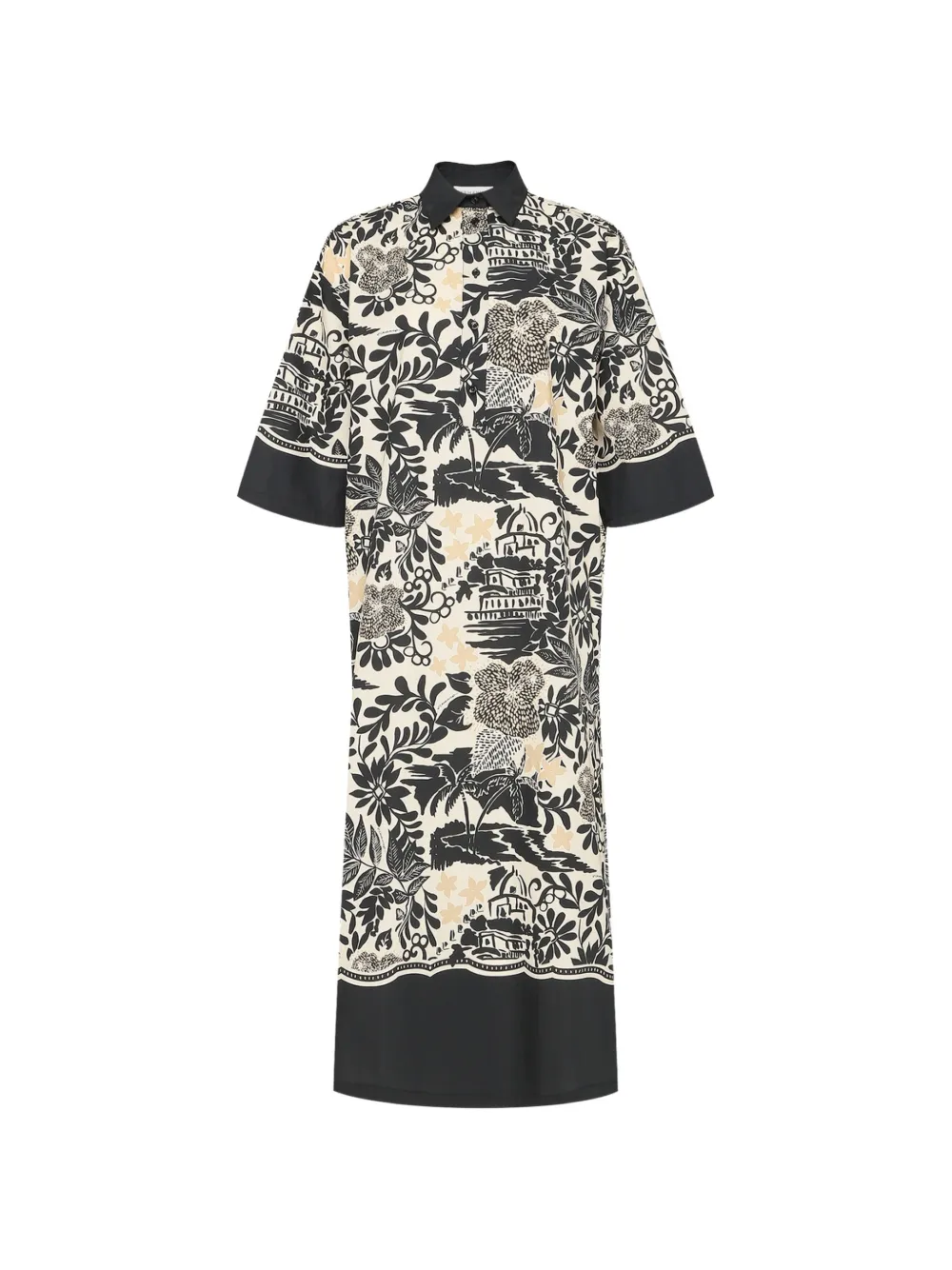 ERMANNO FIRENZE graphic-print button-up midi dress - Neutrals