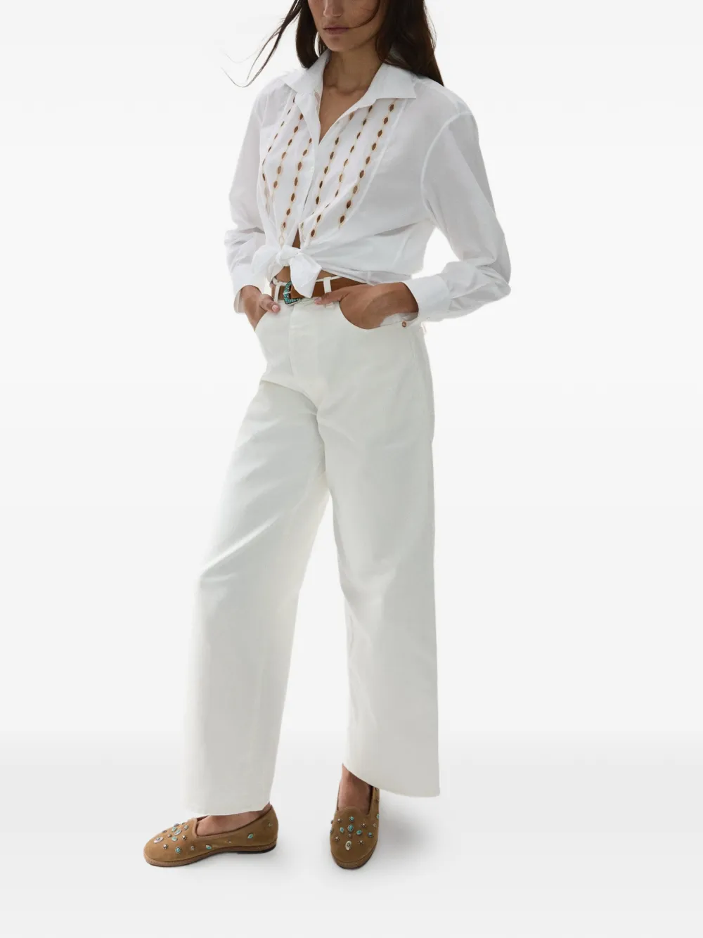 Fortela Frederique Embroidered Poplin Shirt in White, view 2