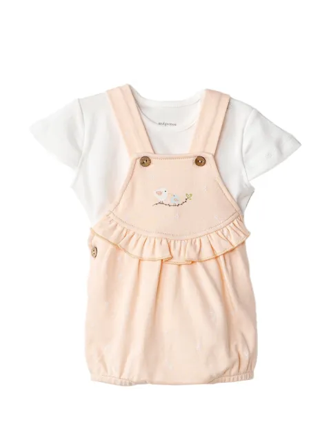 Andywawa ruffled bird-embroidered overalls and T-shirt set