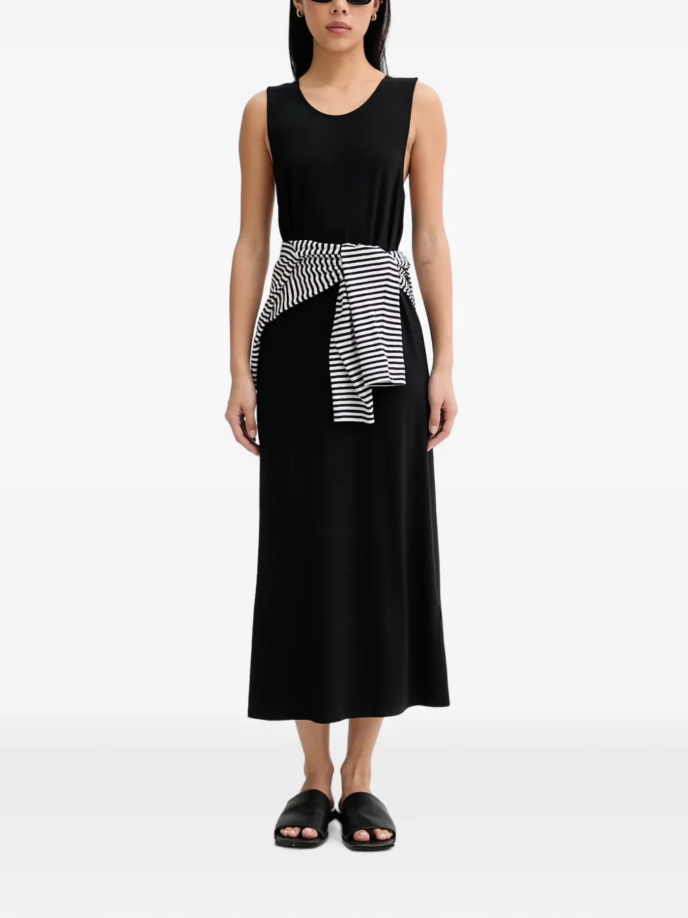 Marc O'Polo Maxi-jurk met gedraaid detail en diepe ronde hals Zwart