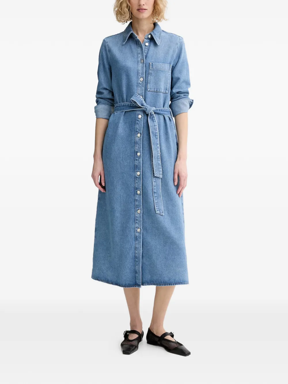 Marc O'Polo belted button-front midi dress - Blu