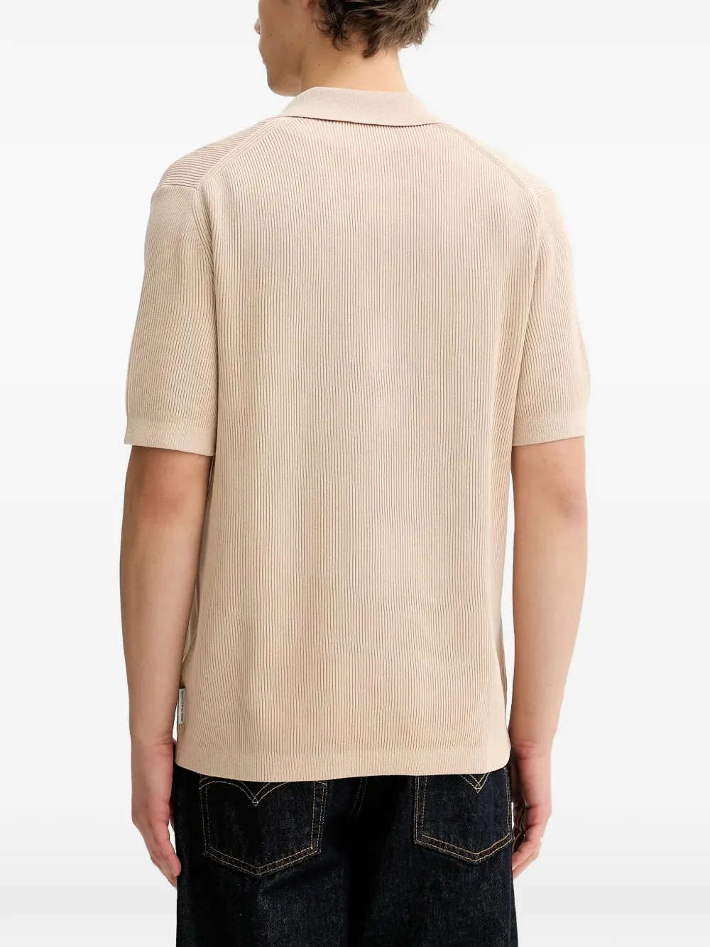 Marc O'Polo Ribgebreid poloshirt met rits Beige