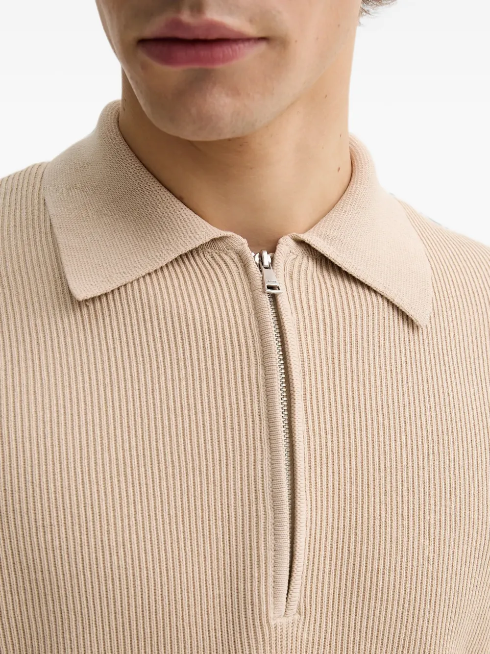 Marc O'Polo Ribgebreid poloshirt met rits Beige