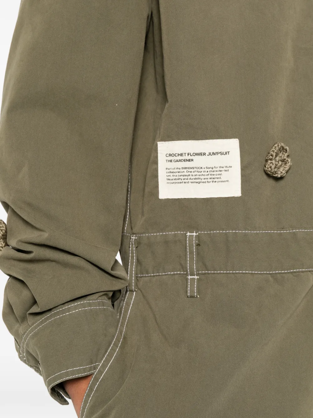 Song For The Mute x Birkensock Gardener jumpsuit met gehaakte bloem Groen