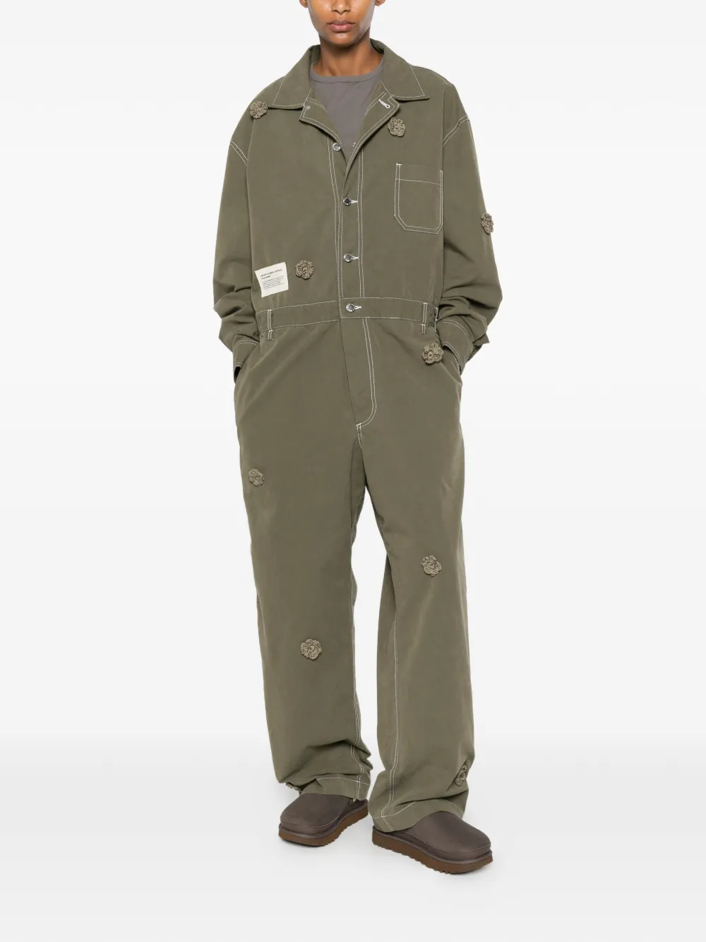 Song For The Mute x Birkensock Gardener jumpsuit met gehaakte bloem Groen