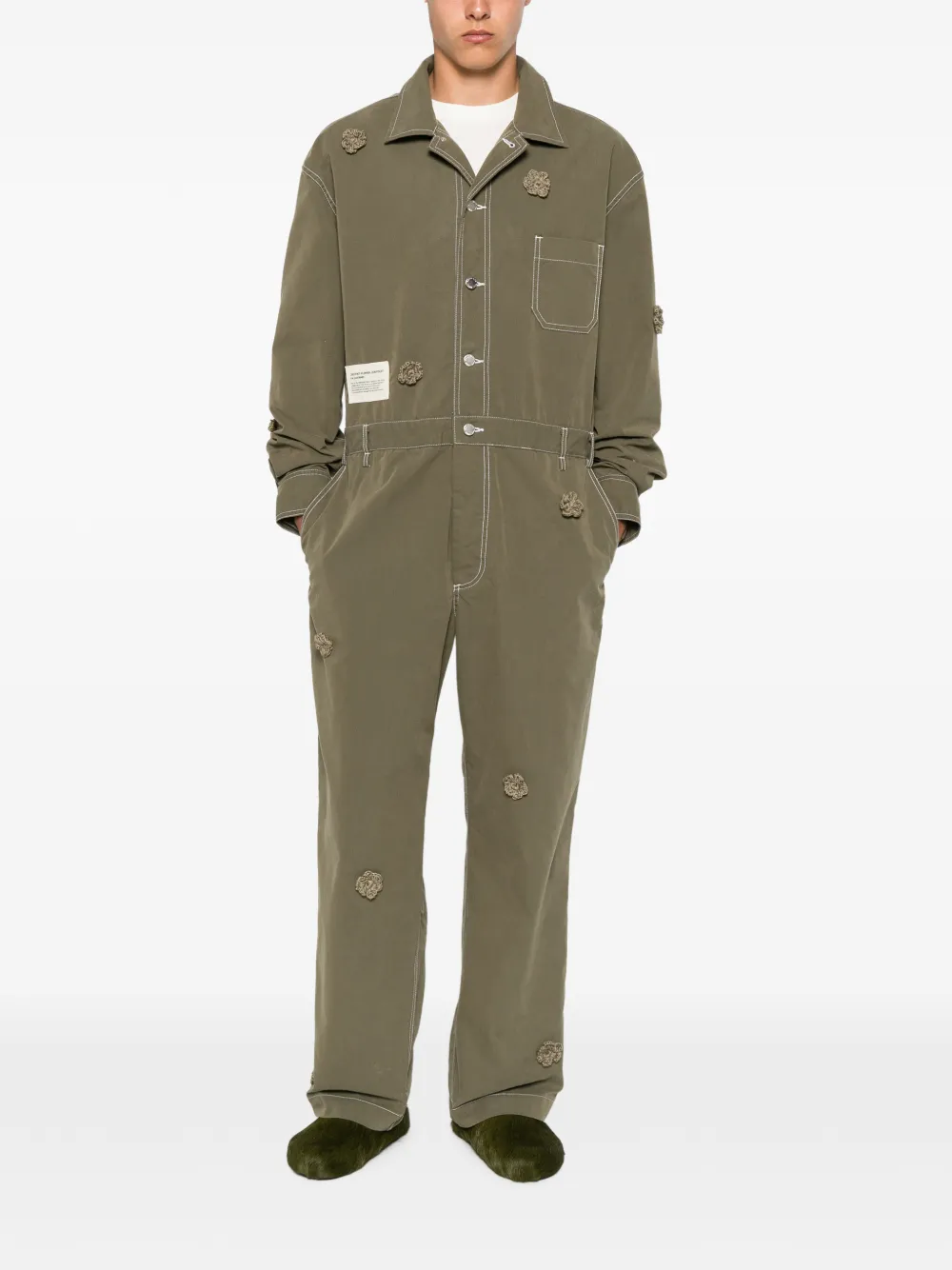 Song For The Mute x Birkensock Gardener jumpsuit met gehaakte bloem Groen