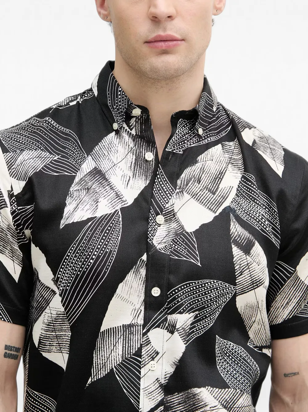 Lindbergh Overhemd met bladerprint Zwart
