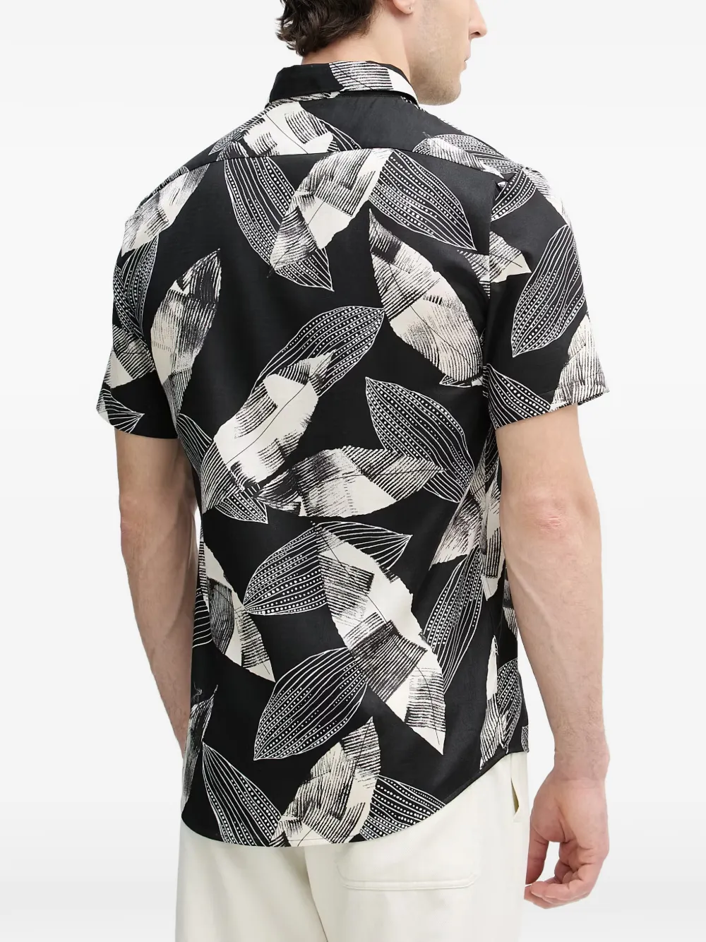 Lindbergh Overhemd met bladerprint Zwart
