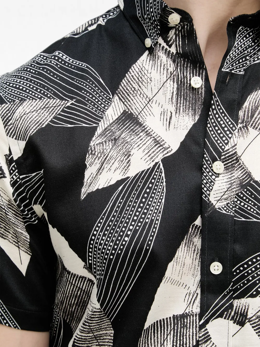 Lindbergh Overhemd met bladerprint Zwart