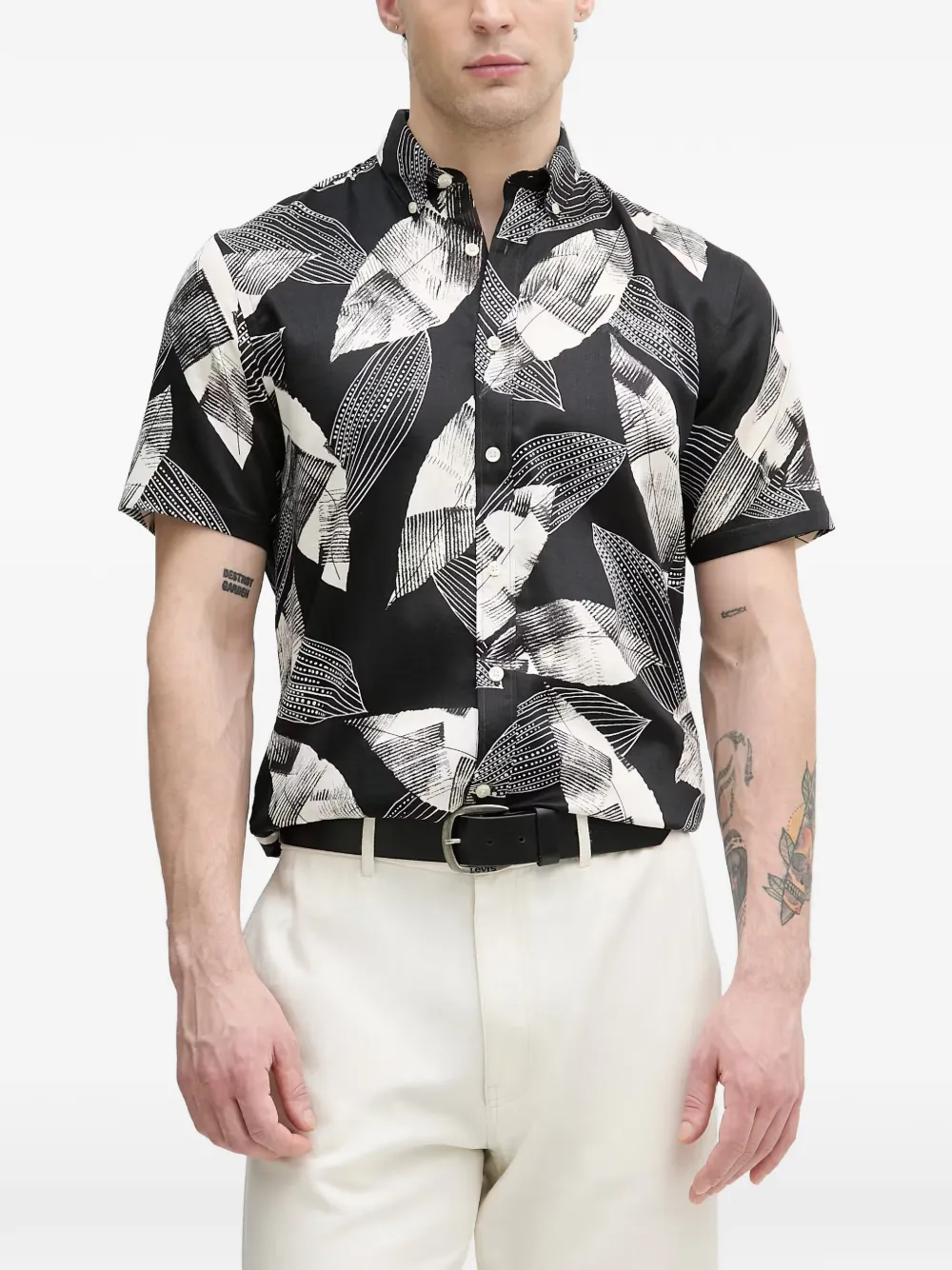 Lindbergh leaf-print short-sleeve shirt