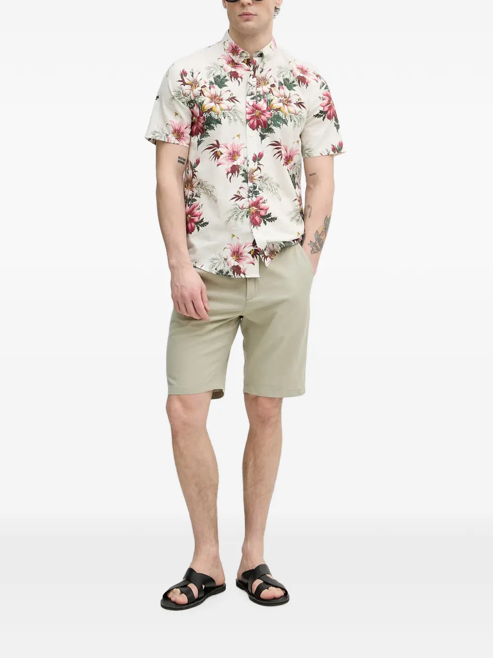 Lindbergh Overhemd met bloemenprint Beige