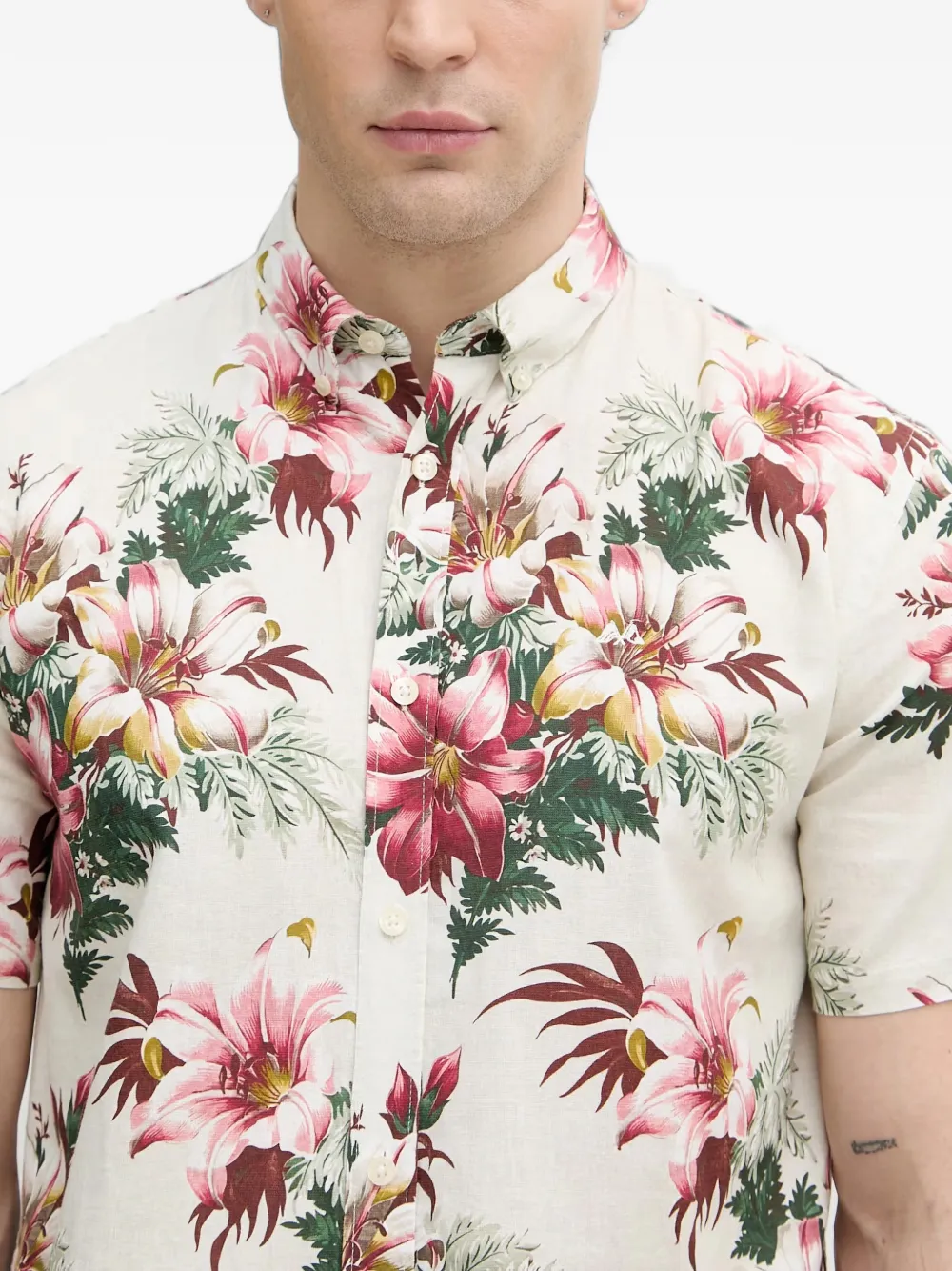 Lindbergh Overhemd met bloemenprint Beige