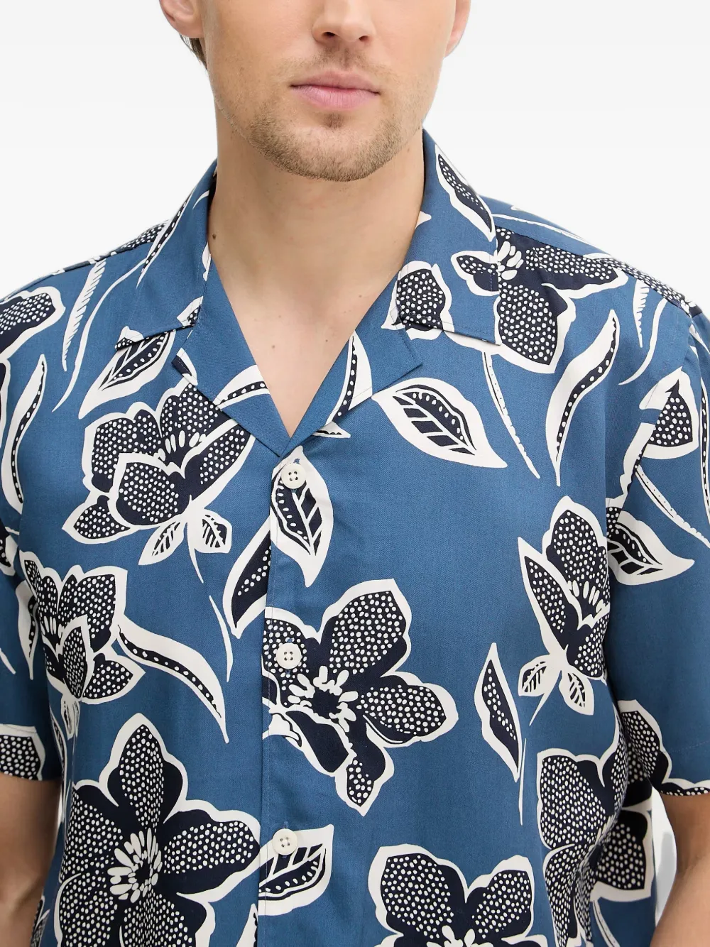 Lindbergh floral-print short-sleeve shirt Blauw