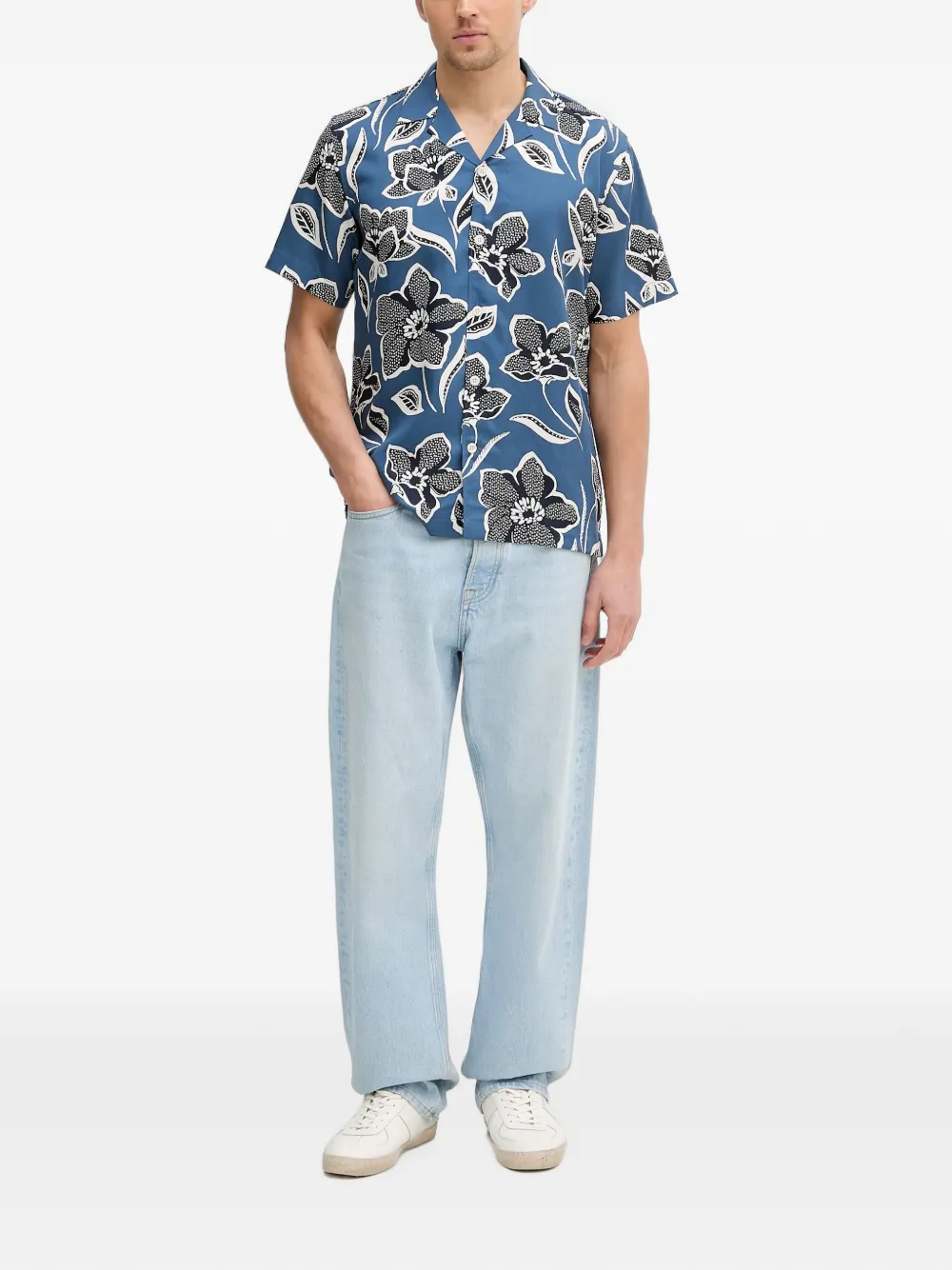 Lindbergh floral-print short-sleeve shirt Blauw