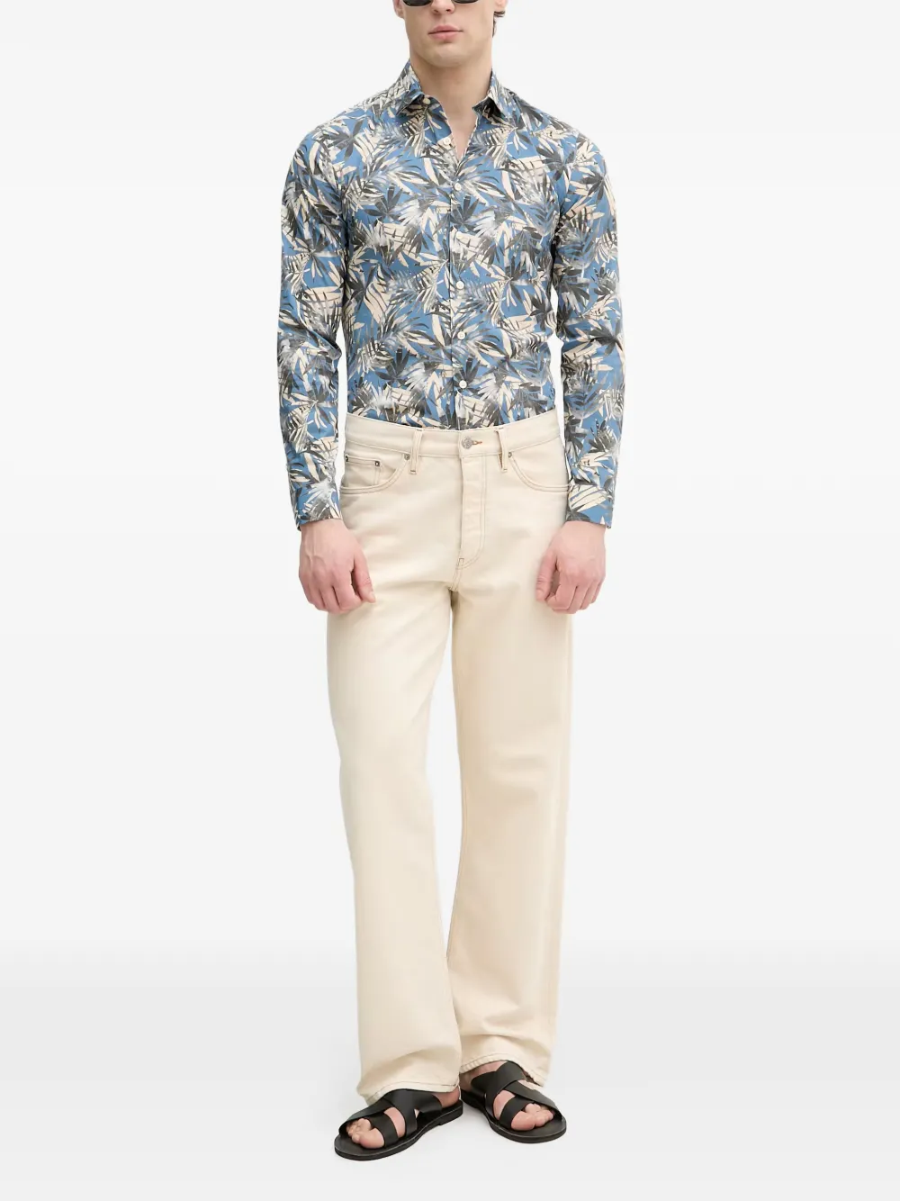 Lindbergh Overhemd met palmprint Blauw
