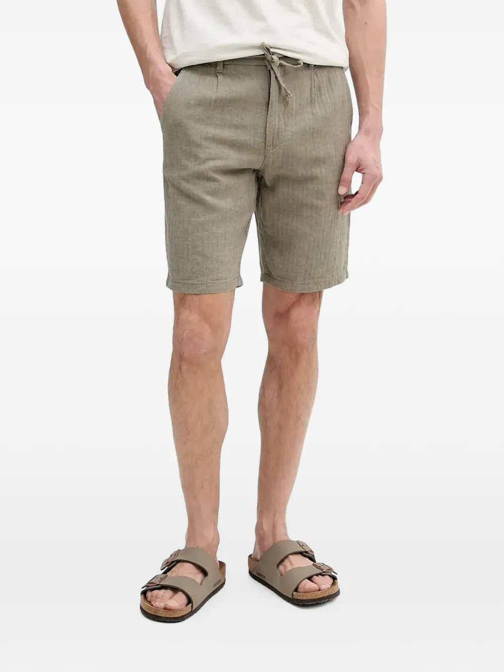 Lindbergh herringbone-weave drawstring shorts - Verde