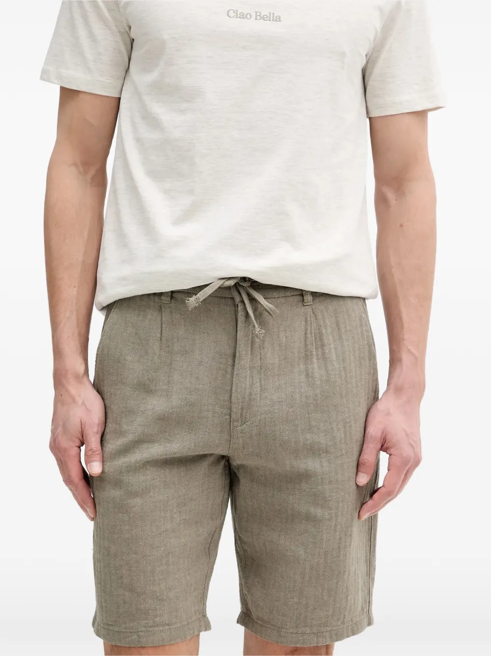 Lindbergh herringbone-weave drawstring shorts Groen