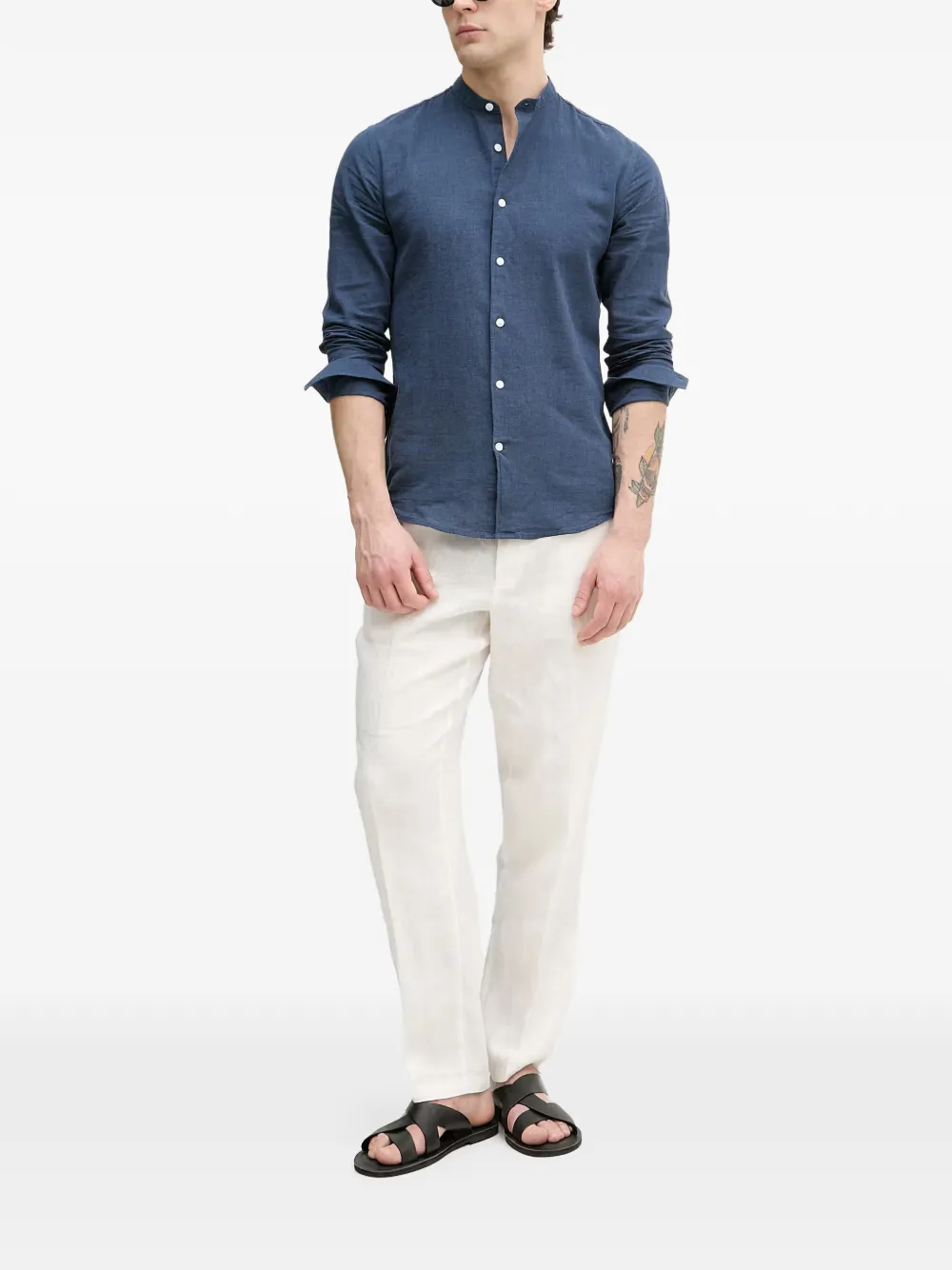 Lindbergh Overhemd met bandkraag Blauw
