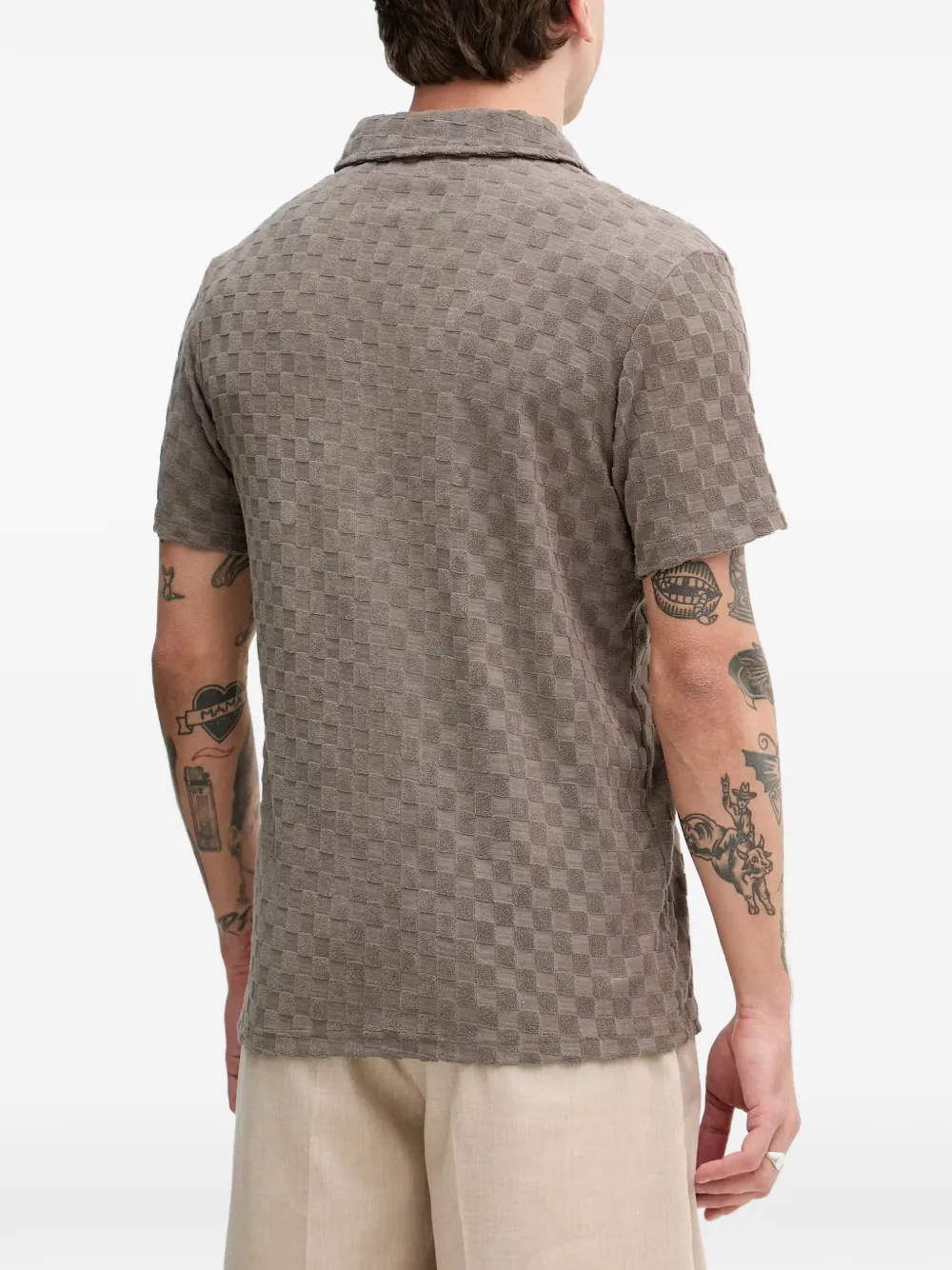 Lindbergh Geruit T-shirt met polokraag Bruin