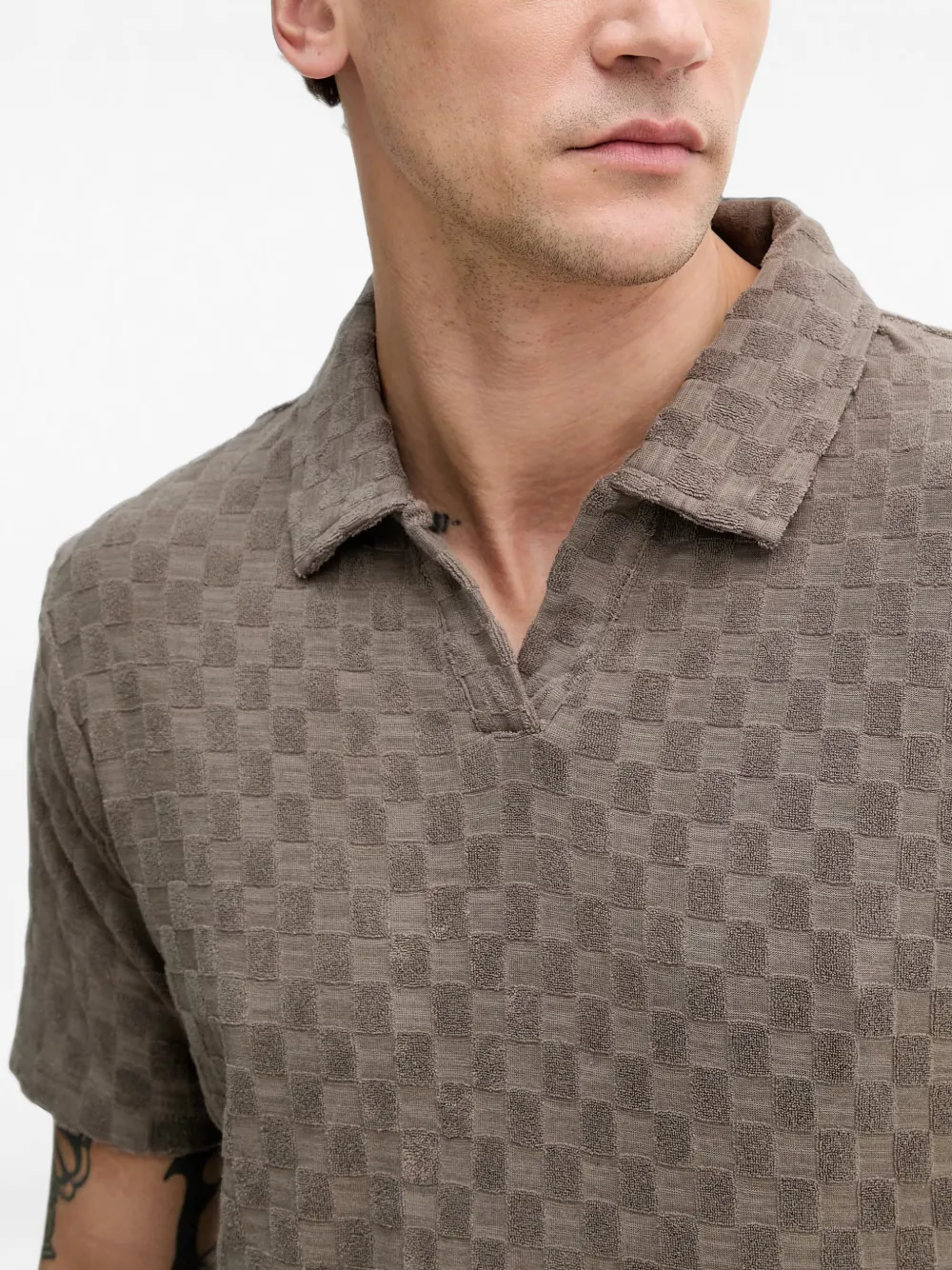 Lindbergh Geruit T-shirt met polokraag Bruin