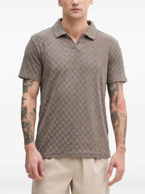 Lindbergh check-pattern towelling polo-collar T-shirt