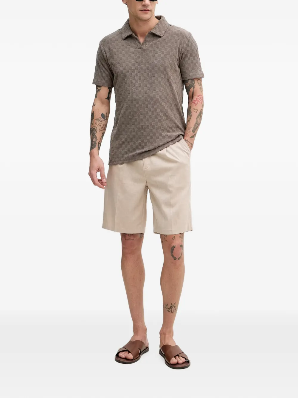 Lindbergh Geruit T-shirt met polokraag Bruin