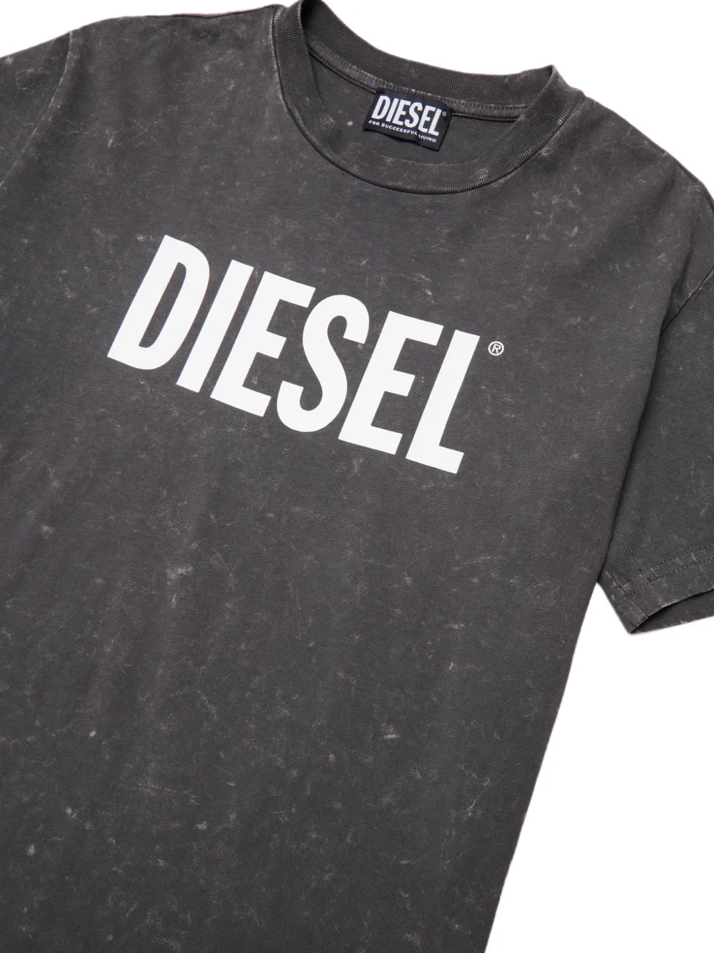 Diesel Kids logo-print acid-wash T-shirt Grijs