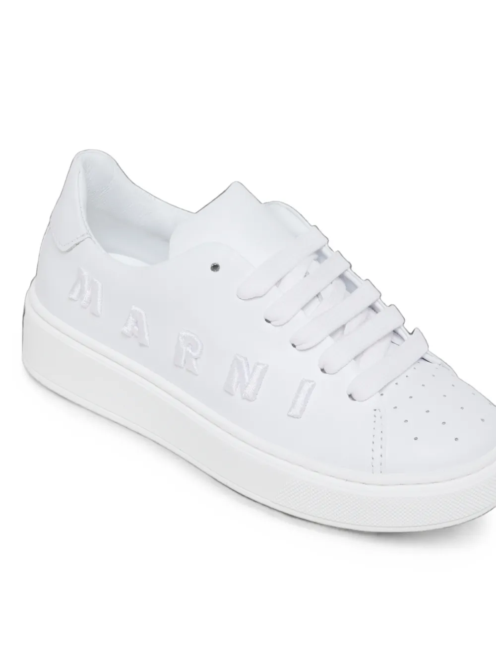Marni Kids logo-embroidered leather sneakers Wit