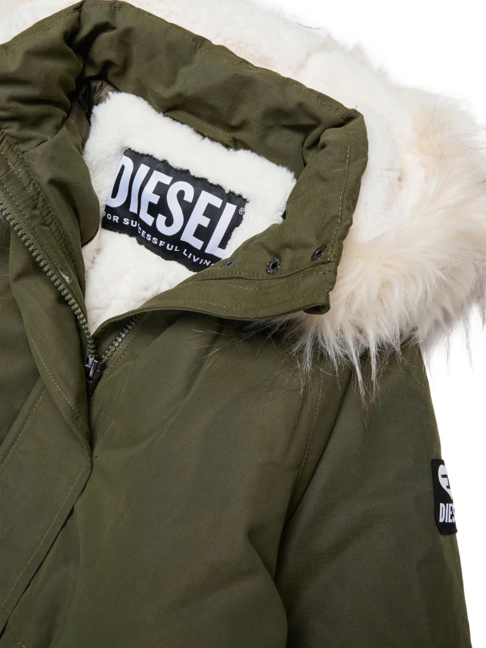 Diesel Kids Jas met imitatiebont Groen