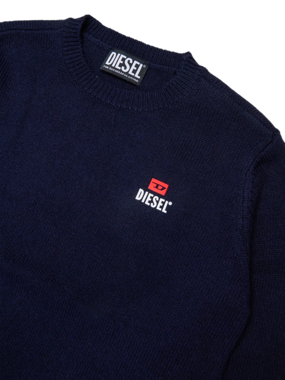Diesel Kids logo-embroidered crew-neck sweater Blauw