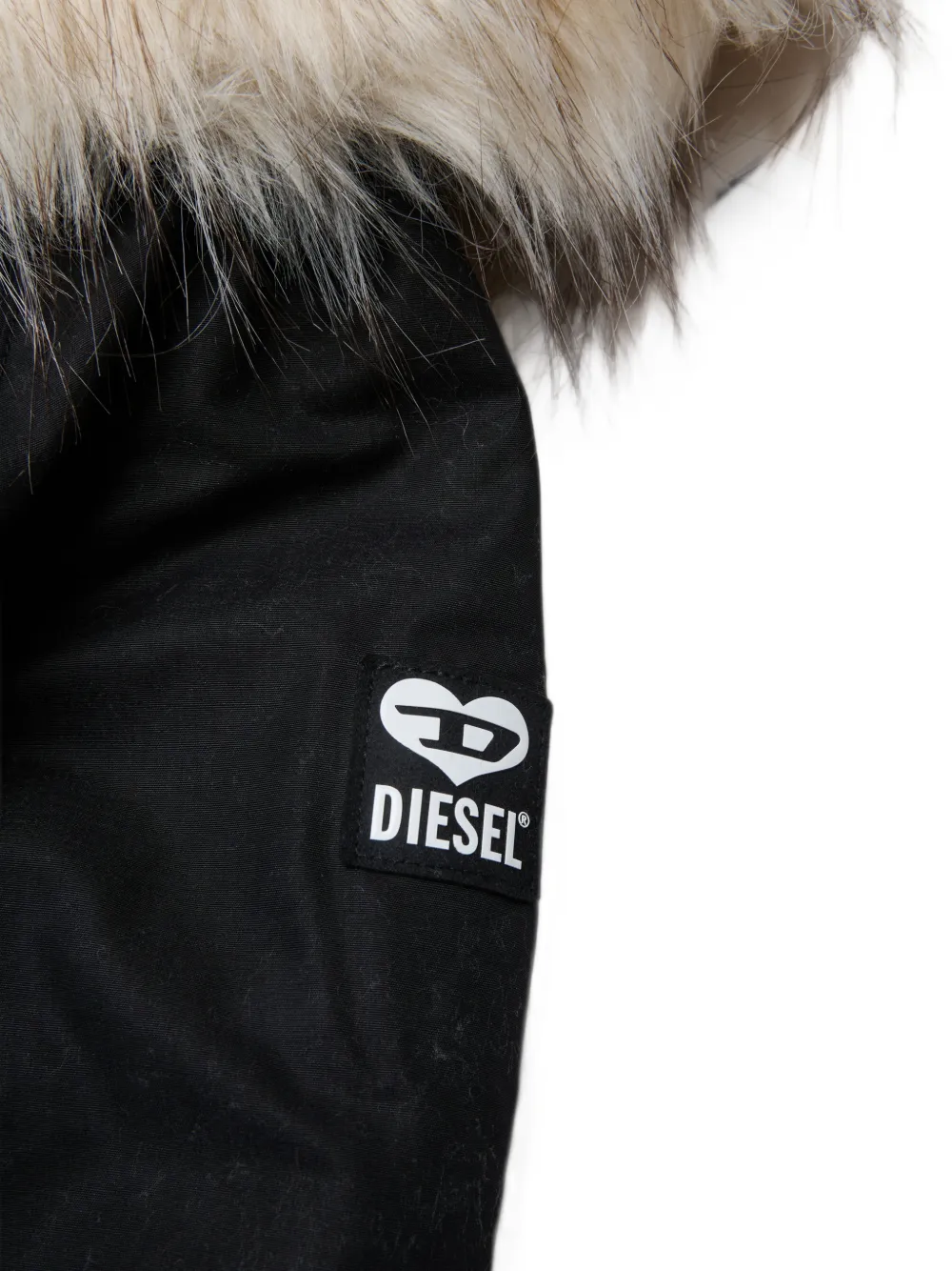Diesel Kids faux-fur trim padded jacket Zwart
