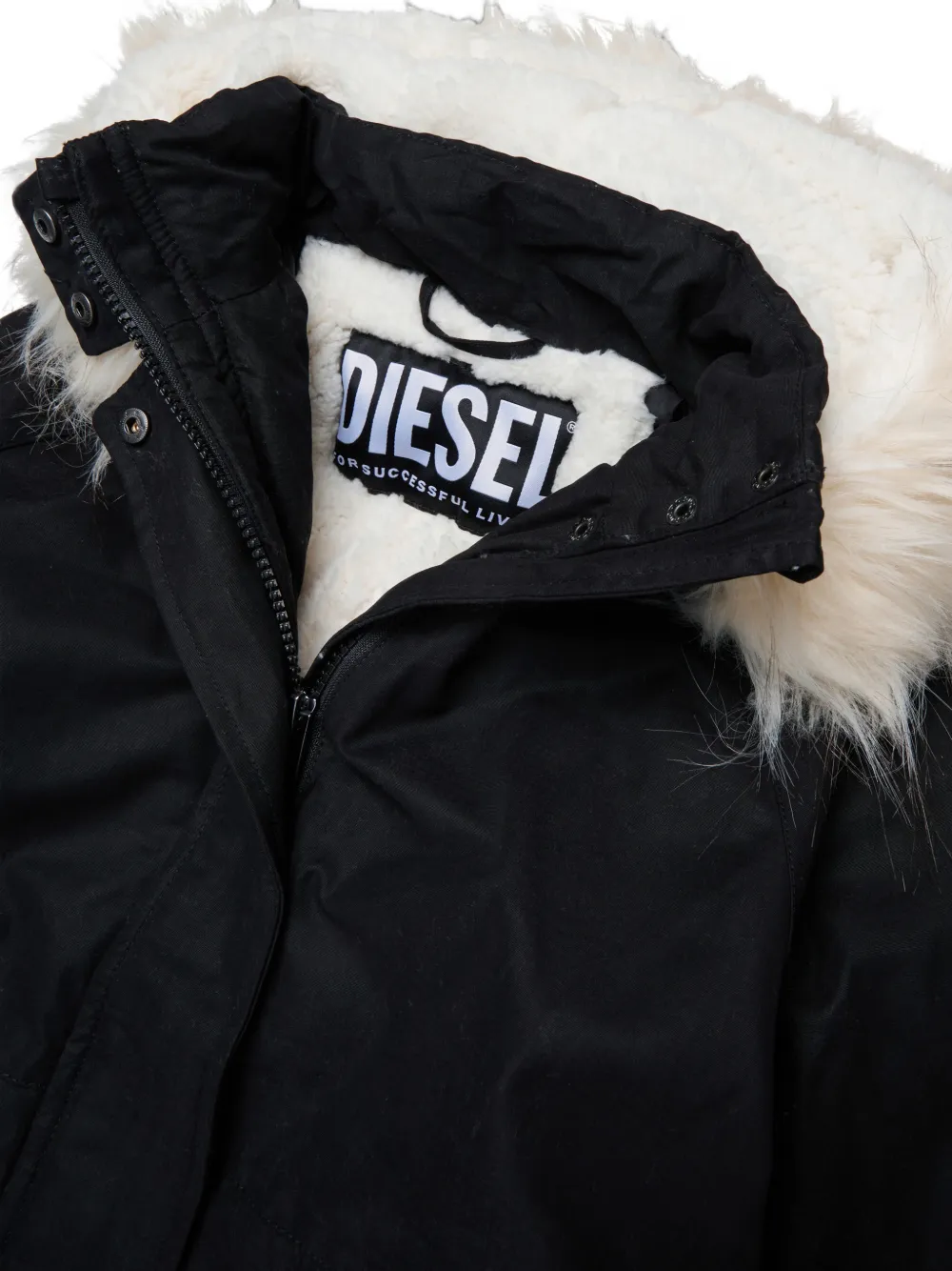 Diesel Kids faux-fur trim padded jacket Zwart