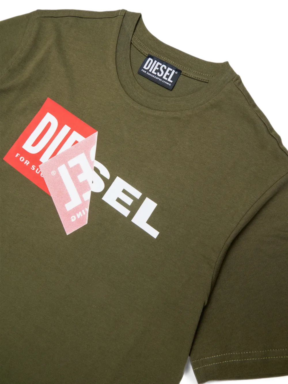 Diesel Kids Katoenen T-shirt met logoprint Groen