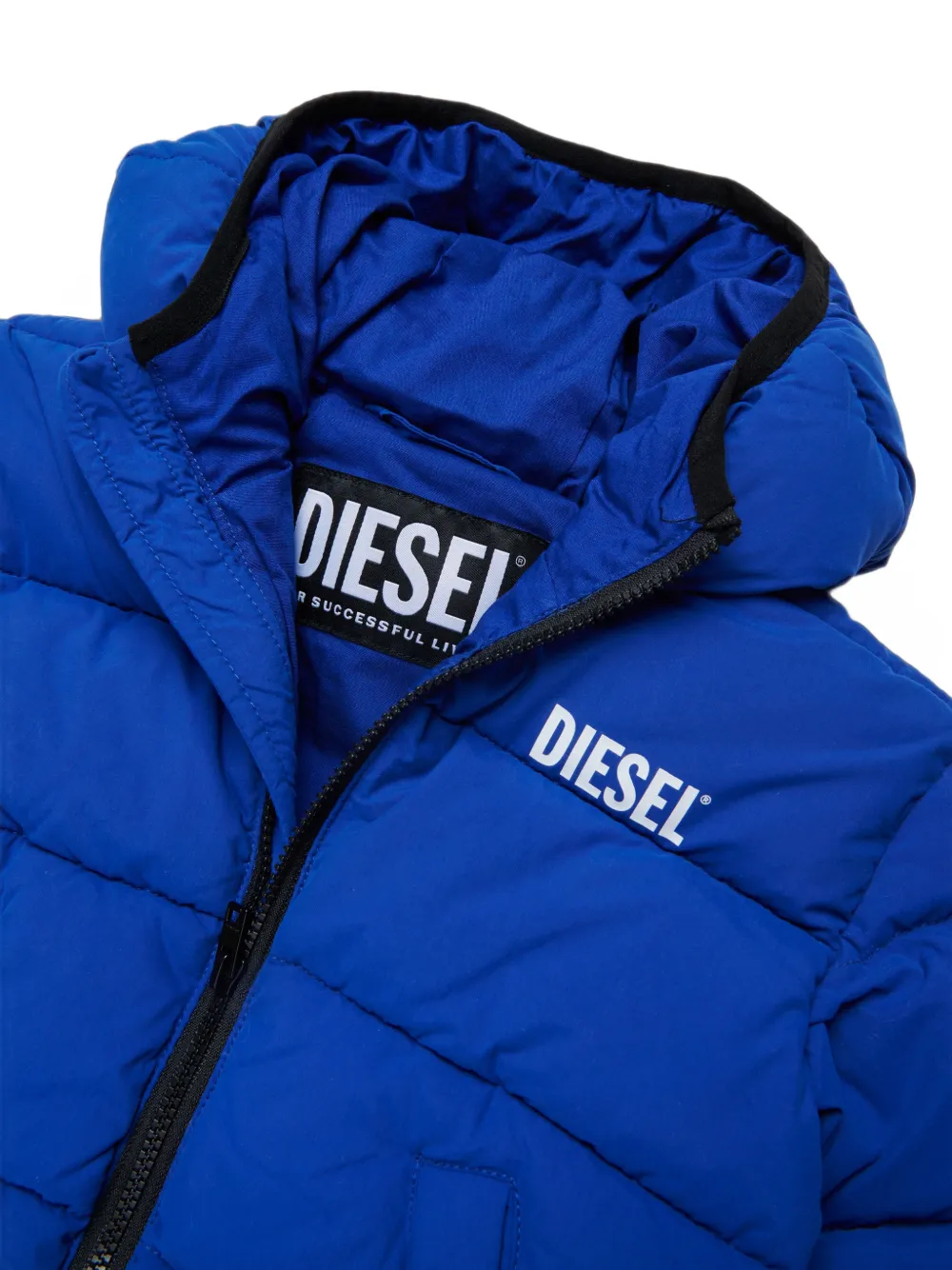 Diesel Kids Gewatteerd jack met logoprint Blauw