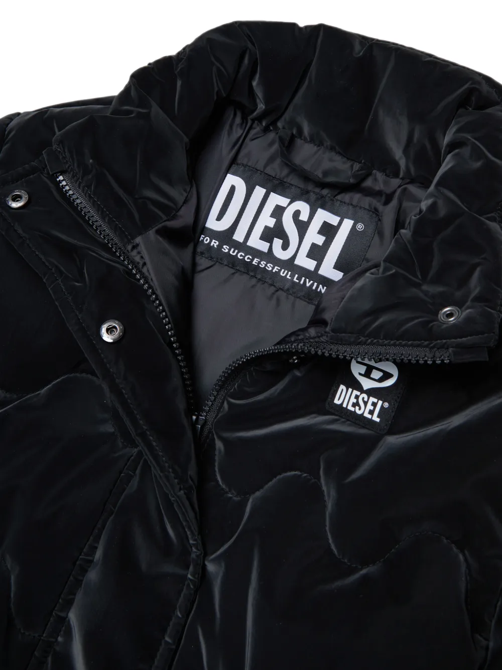 Diesel Kids Jestelon gewatteerd jack met golvend effect Zwart