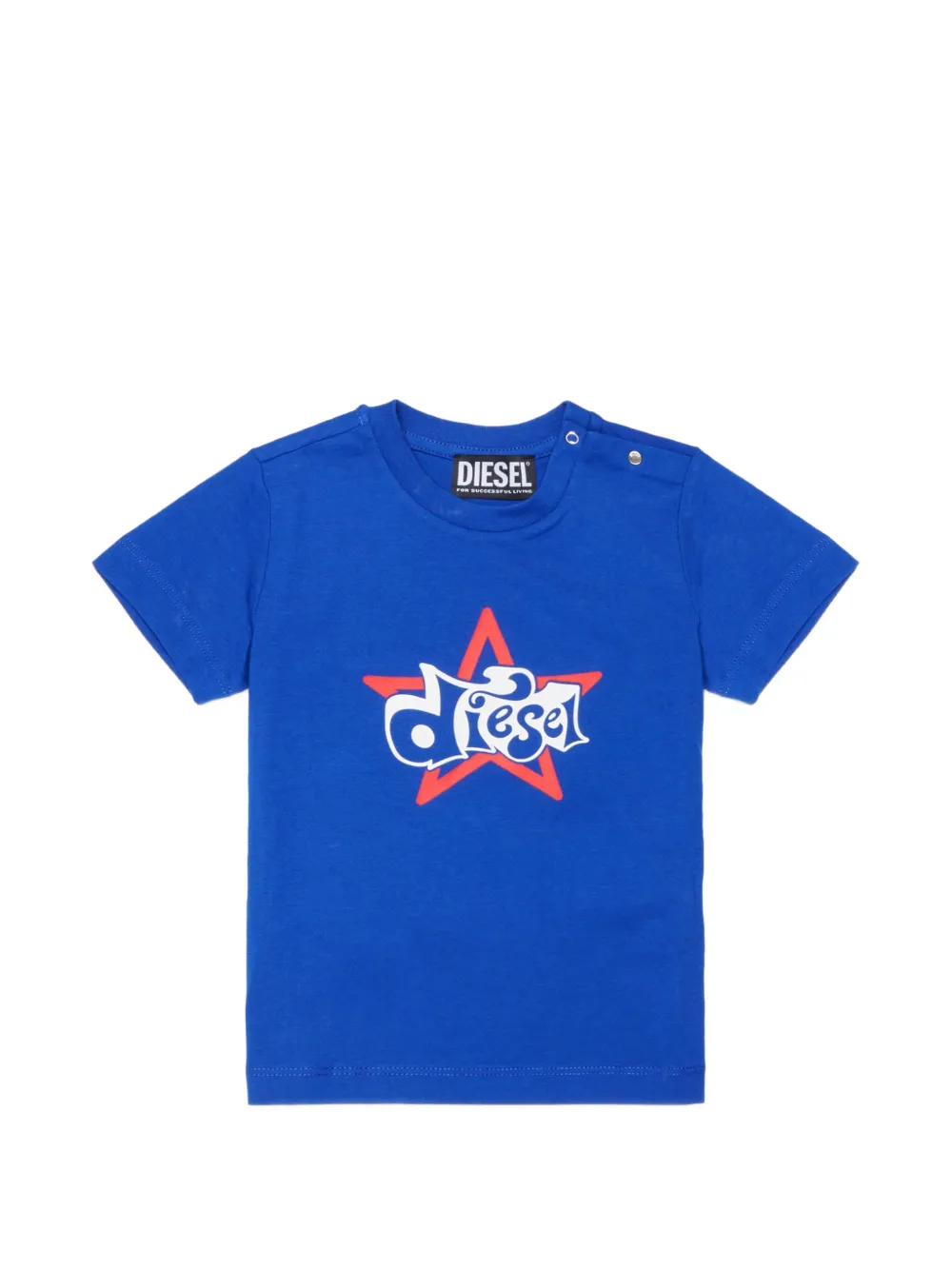 Diesel Kids logo-print press-stud T-shirt - Blu