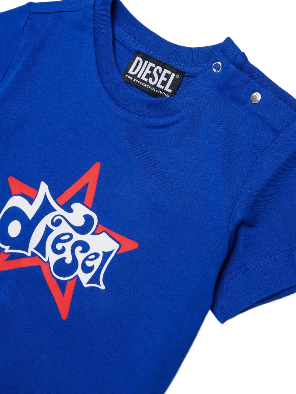 Diesel Kids T-shirt met drukknopen en logoprint Blauw