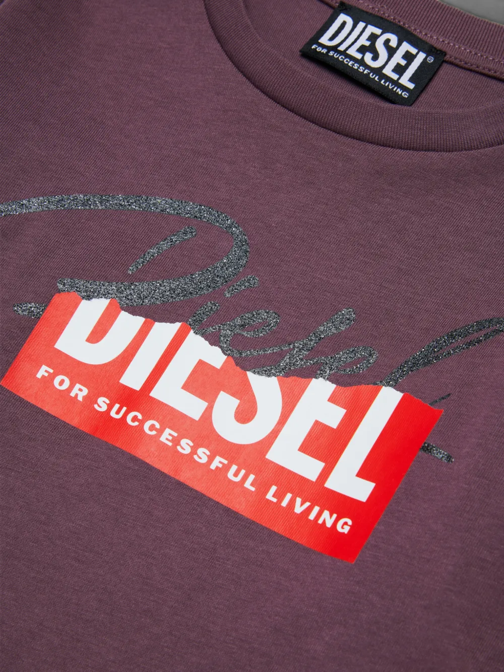 Diesel Kids T-shirt met lange mouwen en logo-print Paars