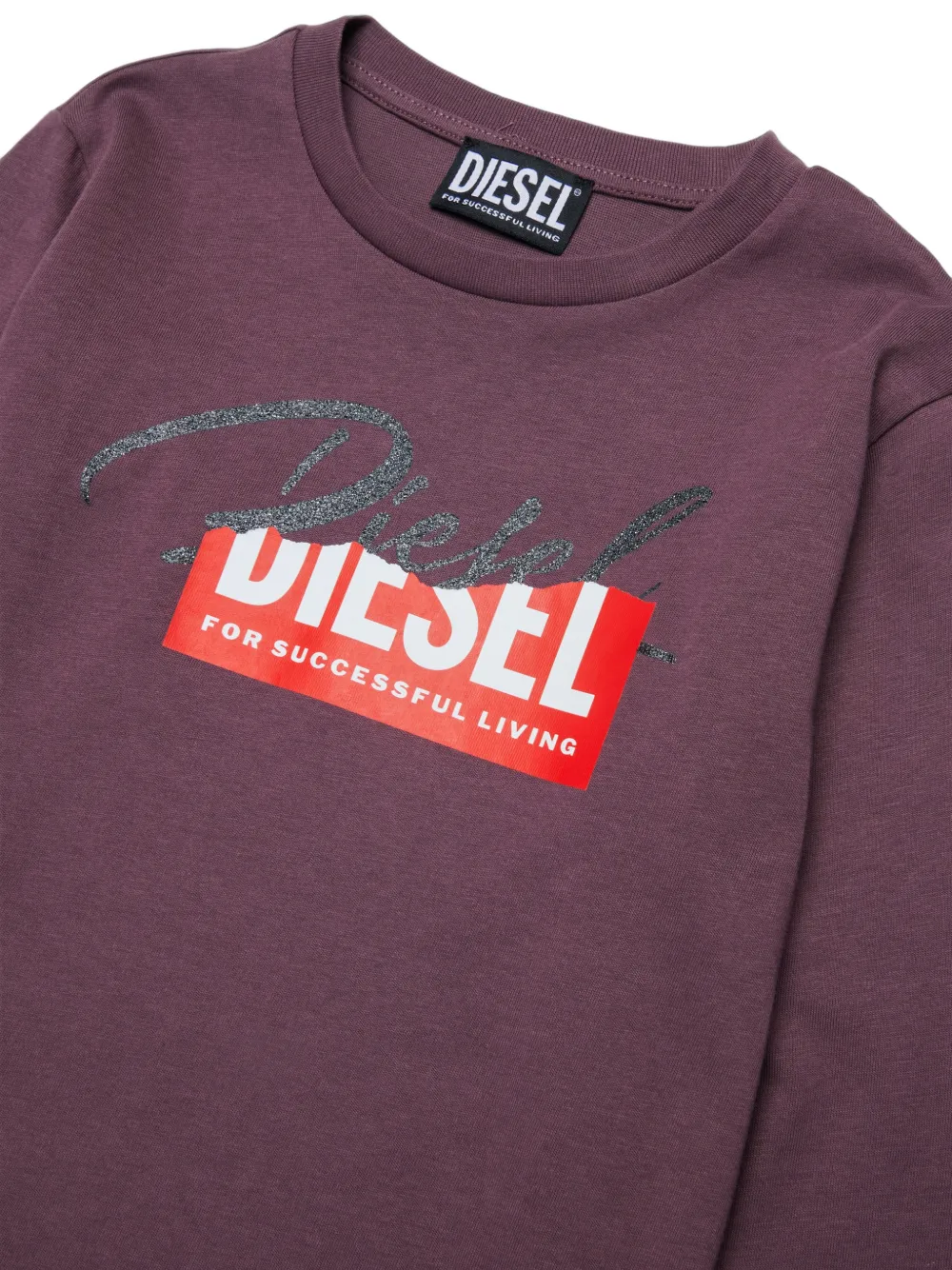 Diesel Kids T-shirt met lange mouwen en logo-print Paars