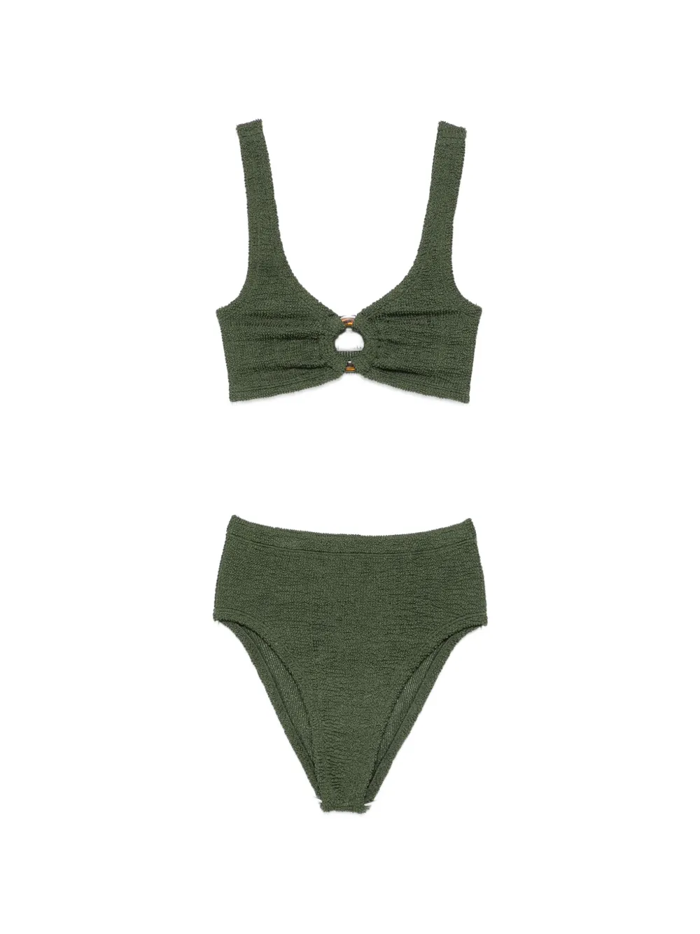 Hunza G ring-detail crinkle-effect bikini - Verde