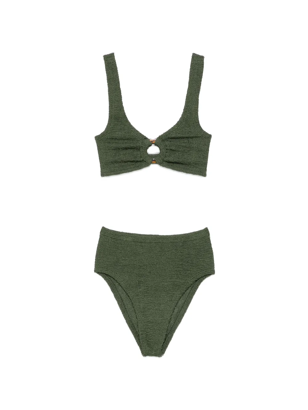 Hunza G ring-detail crinkle-effect bikini - Verde