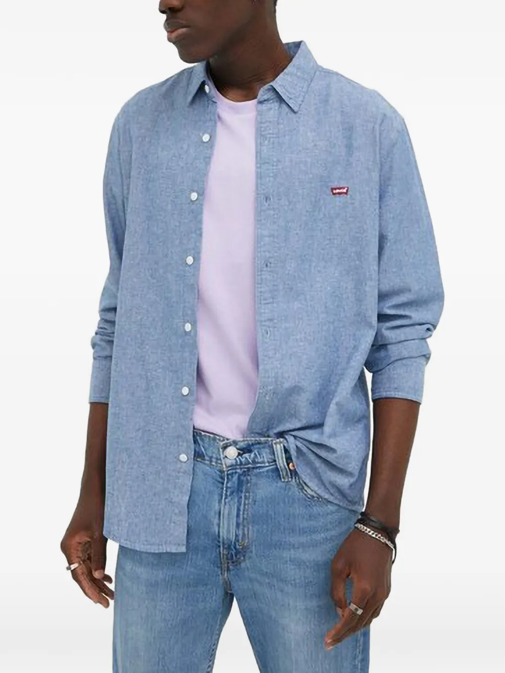 Levi's logo-patch long-sleeve shirt Blauw