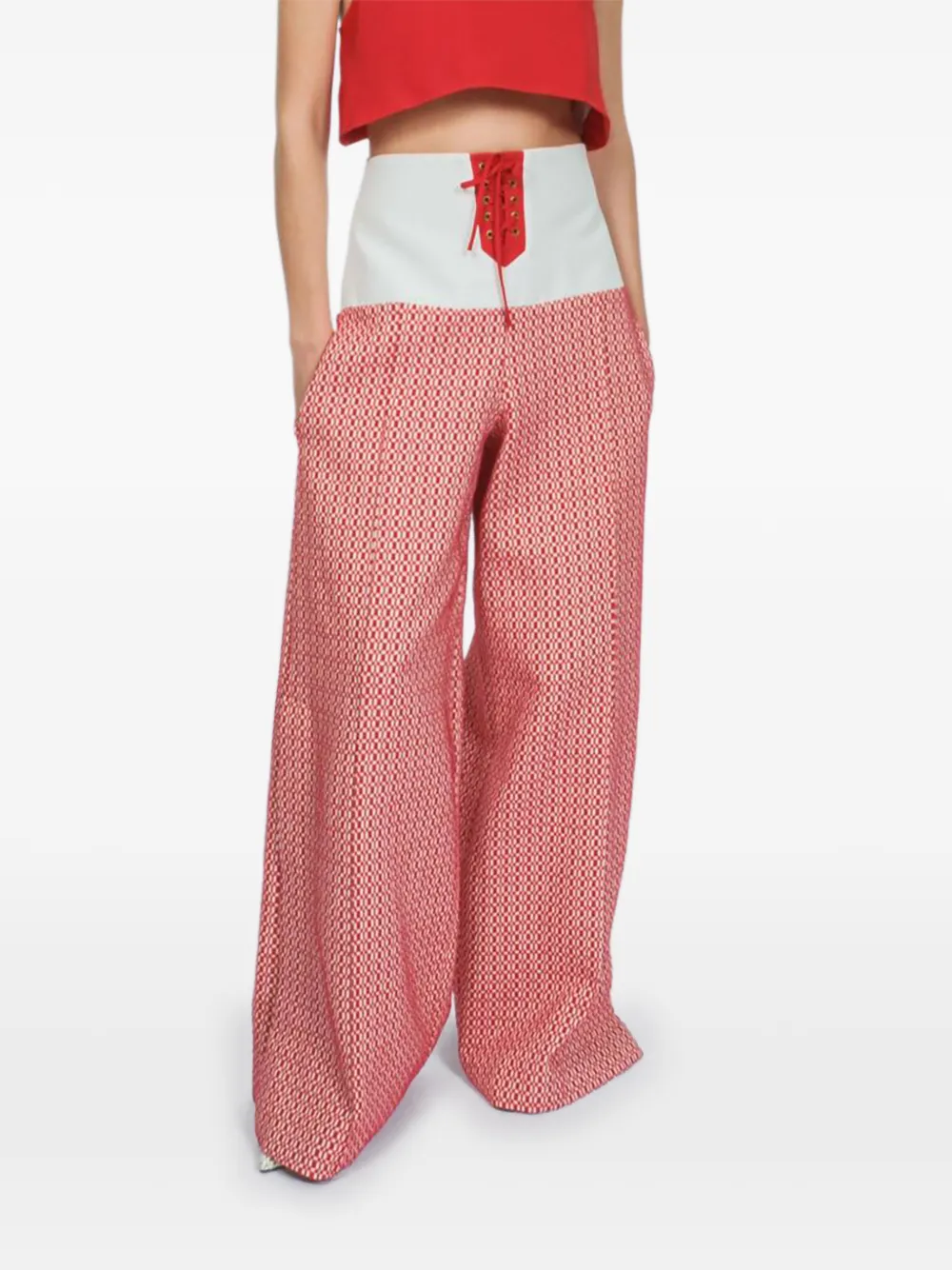 Rosie Assoulin lace-up jacquard trousers - Rosso