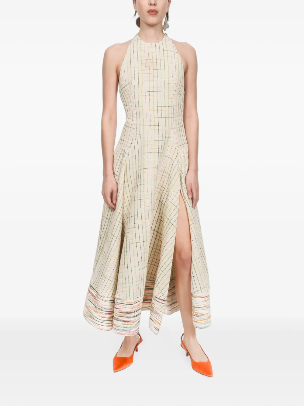 Rosie Assoulin check halterneck dress - Toni neutri