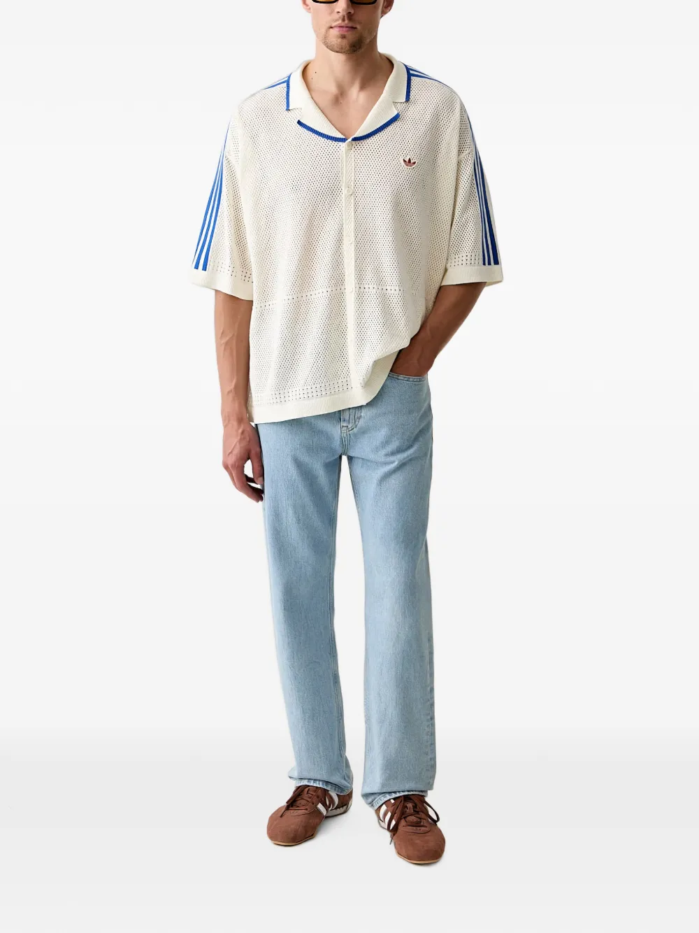 adidas Resort mesh gebreid overhemd Wit
