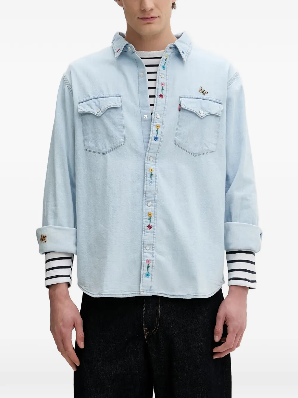 Levi's Camicia denim con ricamo floreale - Blu