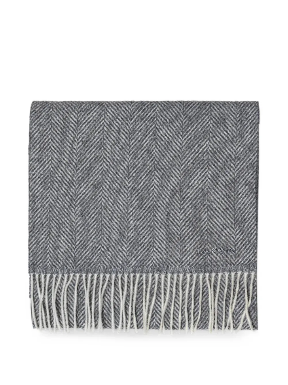 Lanvin herringbone fringe-trim scarf - Grigio