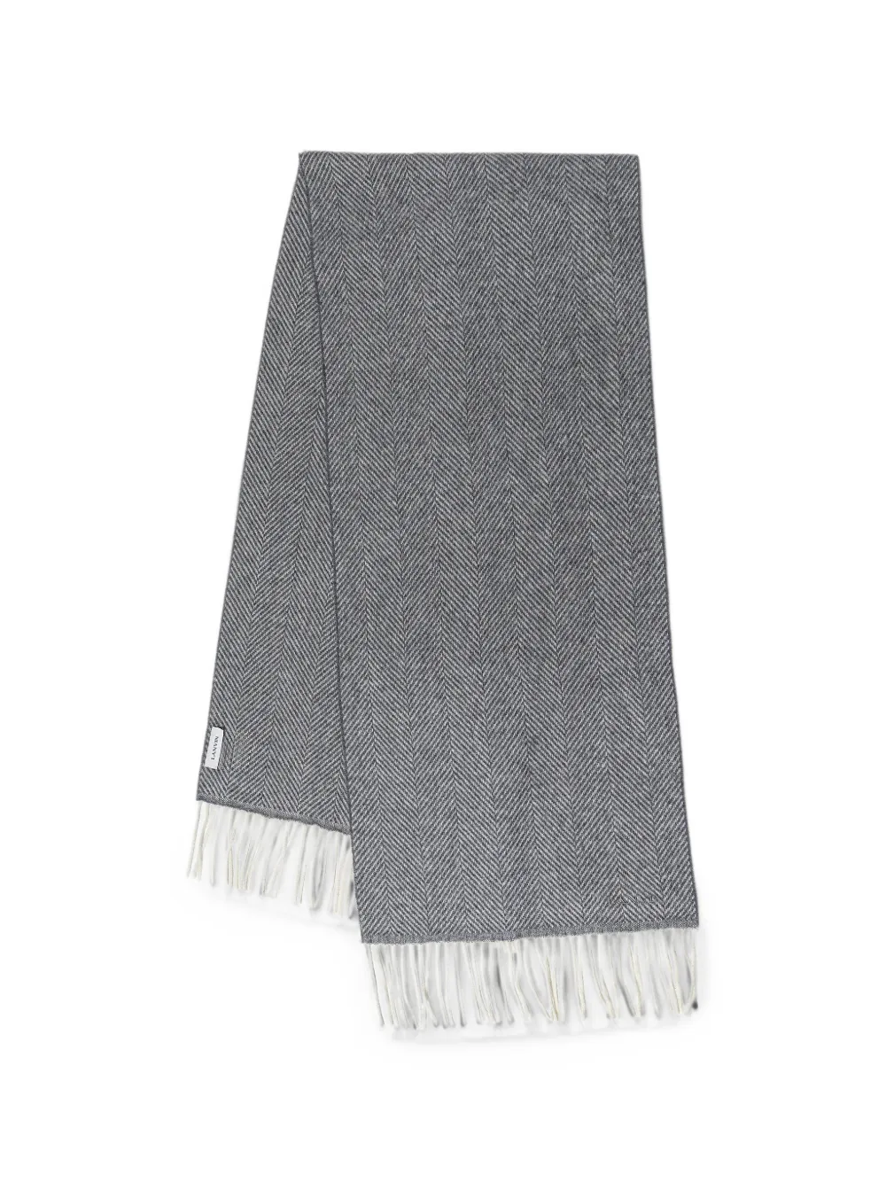 Lanvin Sjaal met franje afwerking en visgraatpatroon Grijs